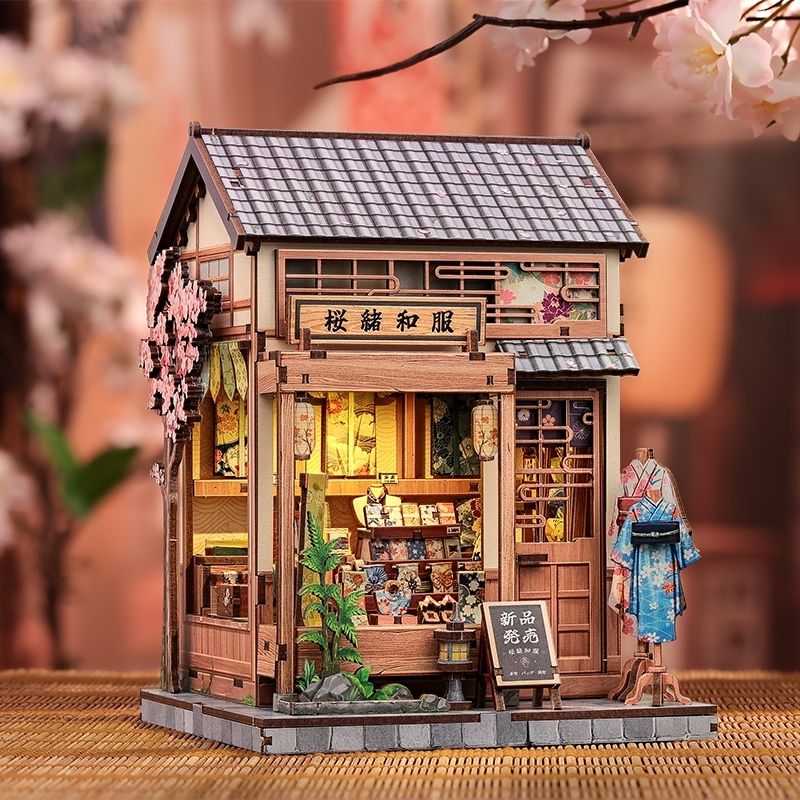 Japanisches Holz-Miniaturhaus-Bausatz Sakura Kimono Shop