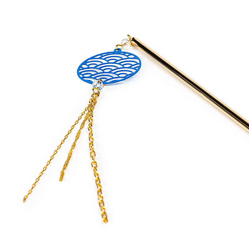 Japanisches Kanzashi - Seigaiha Blau