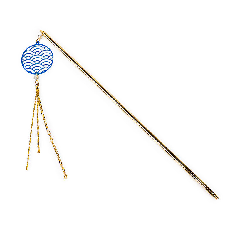 Japanisches Kanzashi - Seigaiha Blau