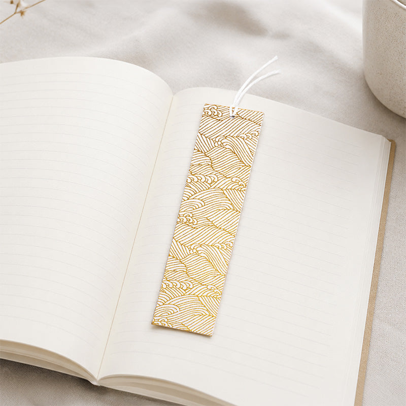Japanisches Lesezeichen Mino Washi Weiß Wellen