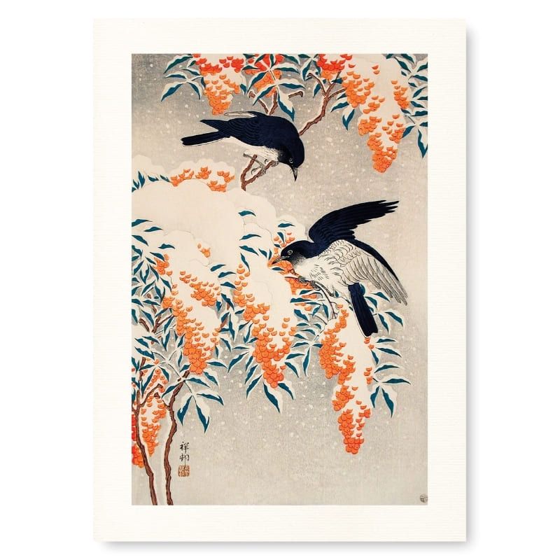 Japanisches Poster Nandina Unter Dem Schnee A3