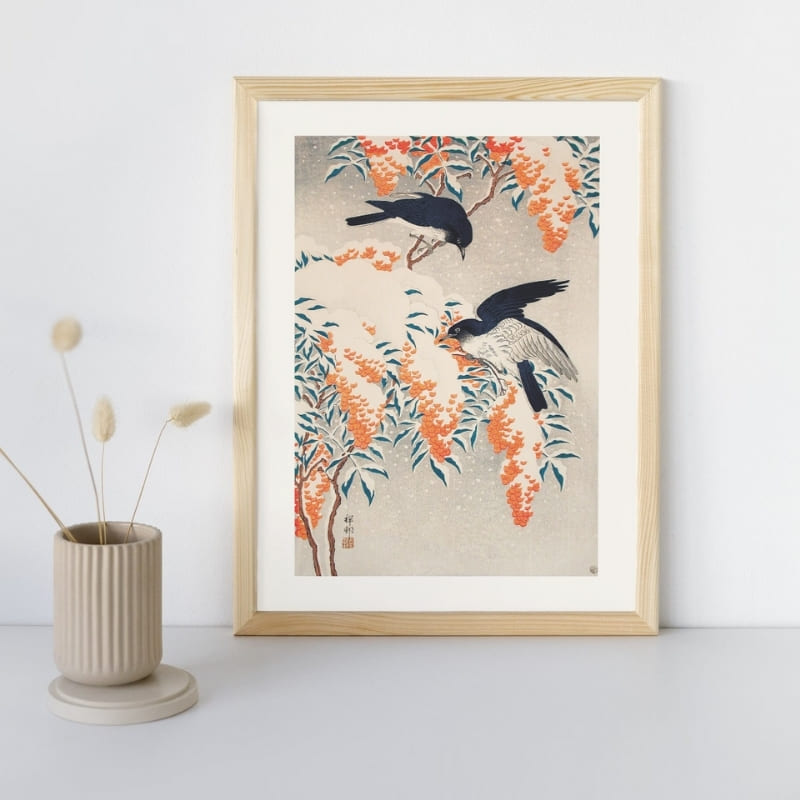 Japanisches Poster Nandina Unter Dem Schnee A3