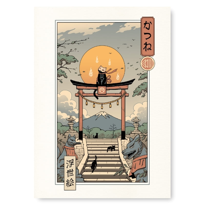 Japanisches Poster Ukiyo-e Neko Inari A3