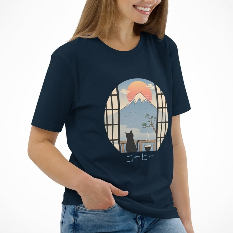 Japanisches T-Shirt Katze & Mount Fuji