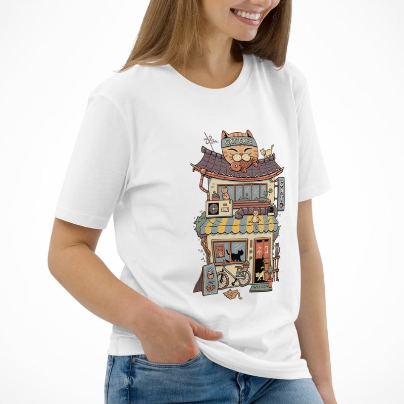 Japanisches T-Shirt Neko Kaffee