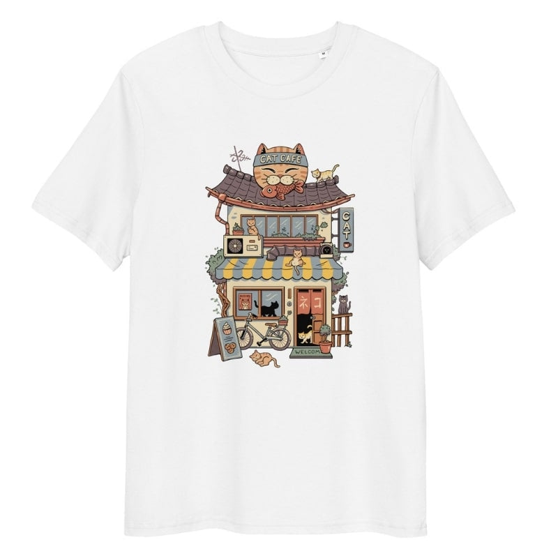 Japanisches T-Shirt Neko Kaffee S / Weiß