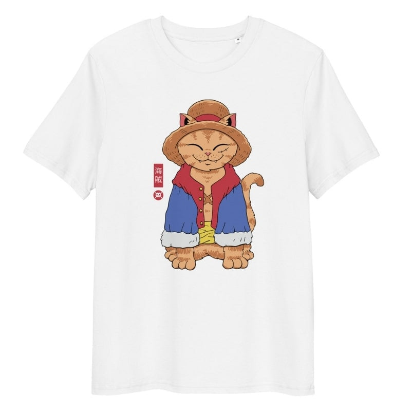 Japanisches T-Shirt Neko Strohhut S / Weiß