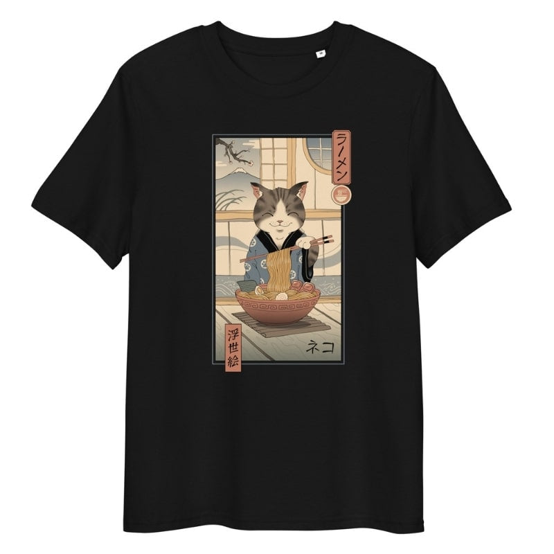 Japanisches T-Shirt Ukiyo-e Neko Ramen S / Schwarz