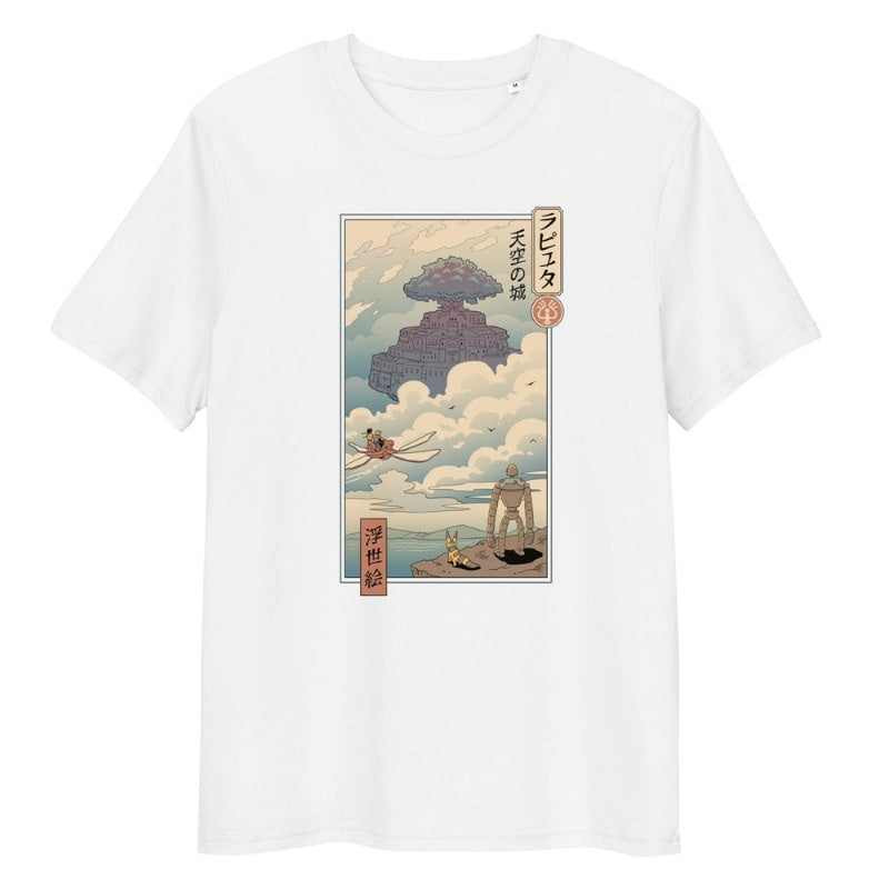 Japanisches T-Shirt Ukiyo-e Schloss im Himmel S / Weiß