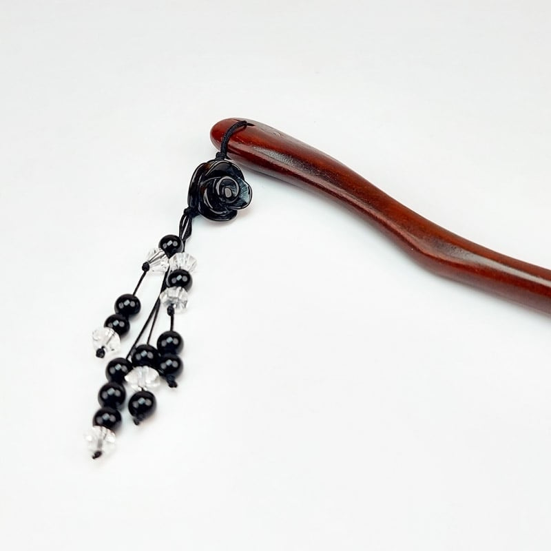 Kanzashi Haarschmuck - Schwarze Blume