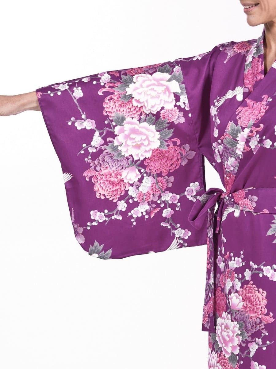 Kimono Damen – Violett mit Pfingstrose & Kranich Einheitsgröße