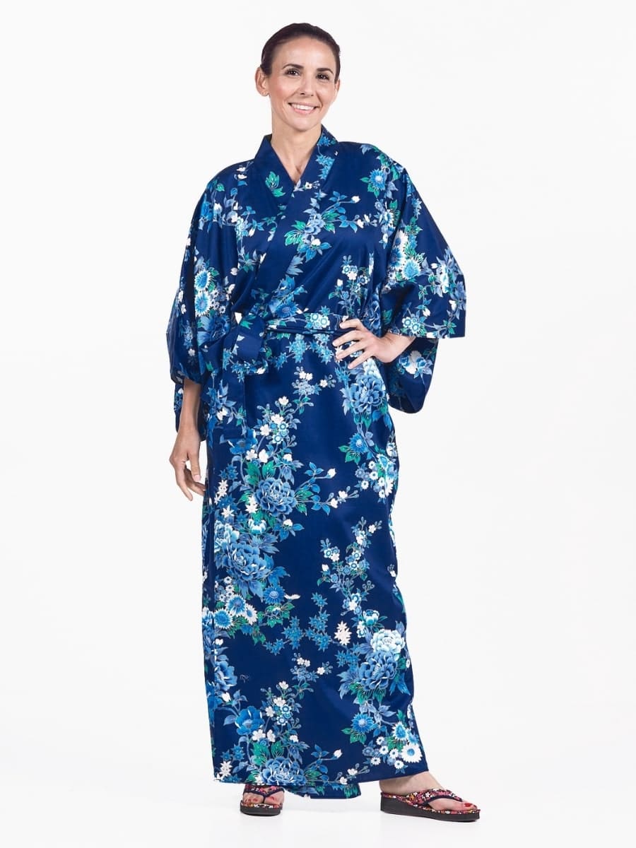 Kimono Japonais Femme Bleu Hana - Taille unique