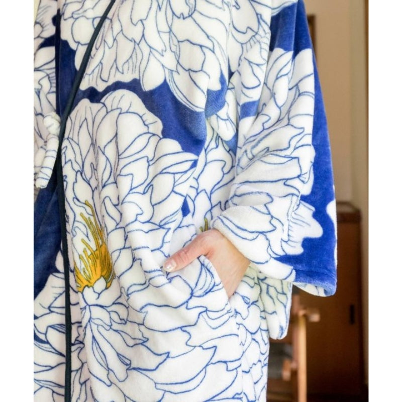 Kimono Nachtwäsche - Fleece Pfingstrose