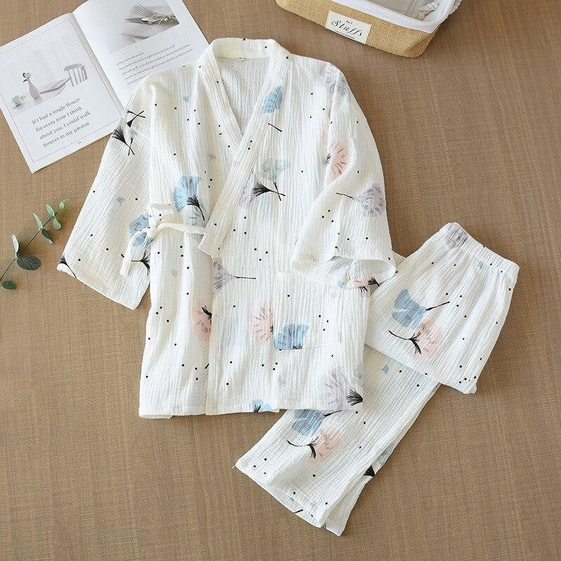 Kimono Set Damen - Pyjama Weiß / M