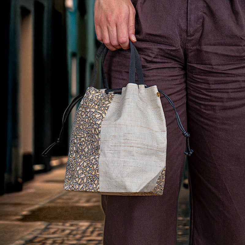 Kinchaku-Tasche Japanisch aus Handgewebtem Leinen Hōsōge