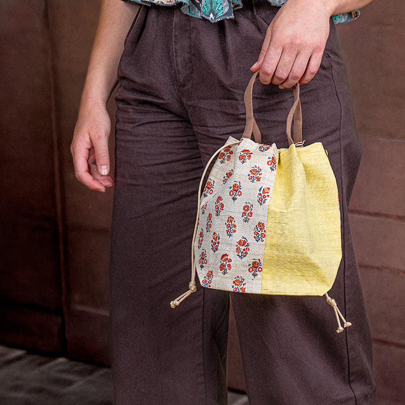 Kinchaku-Tasche Japanisch aus Handgewebtem Leinen Sarasa