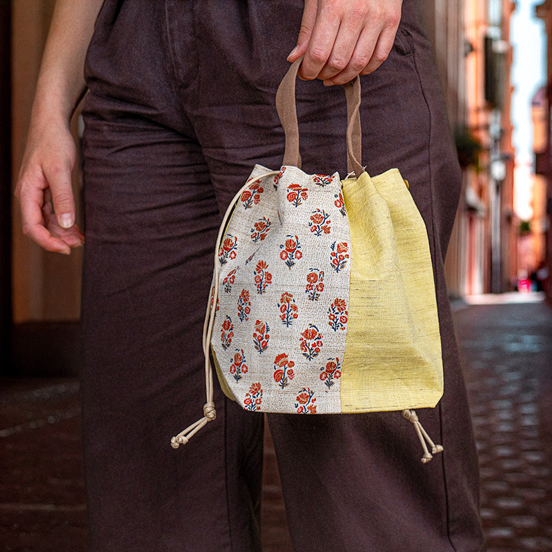 Kinchaku-Tasche Japanisch aus Handgewebtem Leinen Sarasa