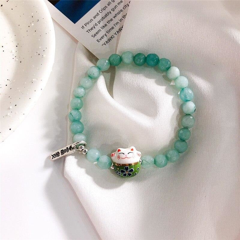 Maneki Neko Armband - Perlen Grün