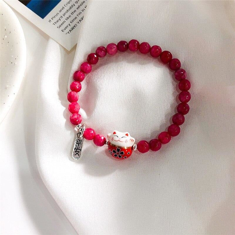 Maneki Neko Armband - Perlen Rot