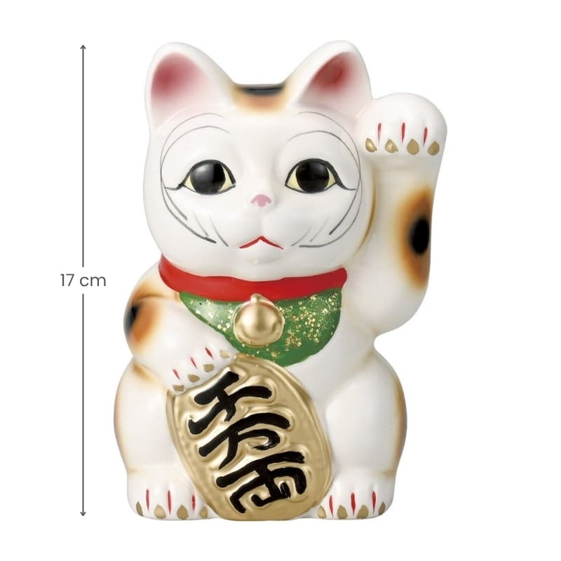 Maneki Neko Weiß Linke Pfote - 17 cm