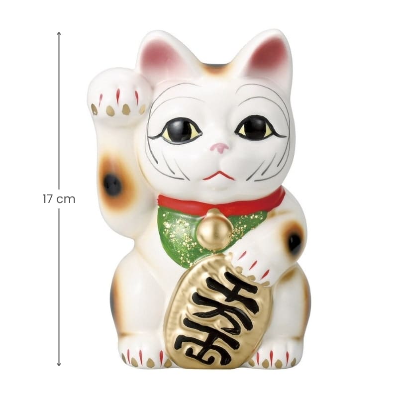 Maneki Neko Weiß Rechte Pfote - 17 cm