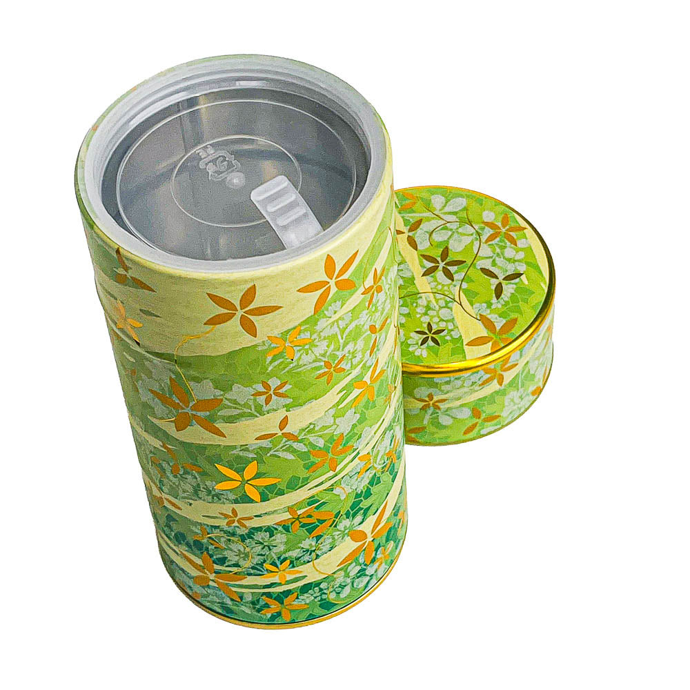 Metall-Teedose - Blumenmuster Grün