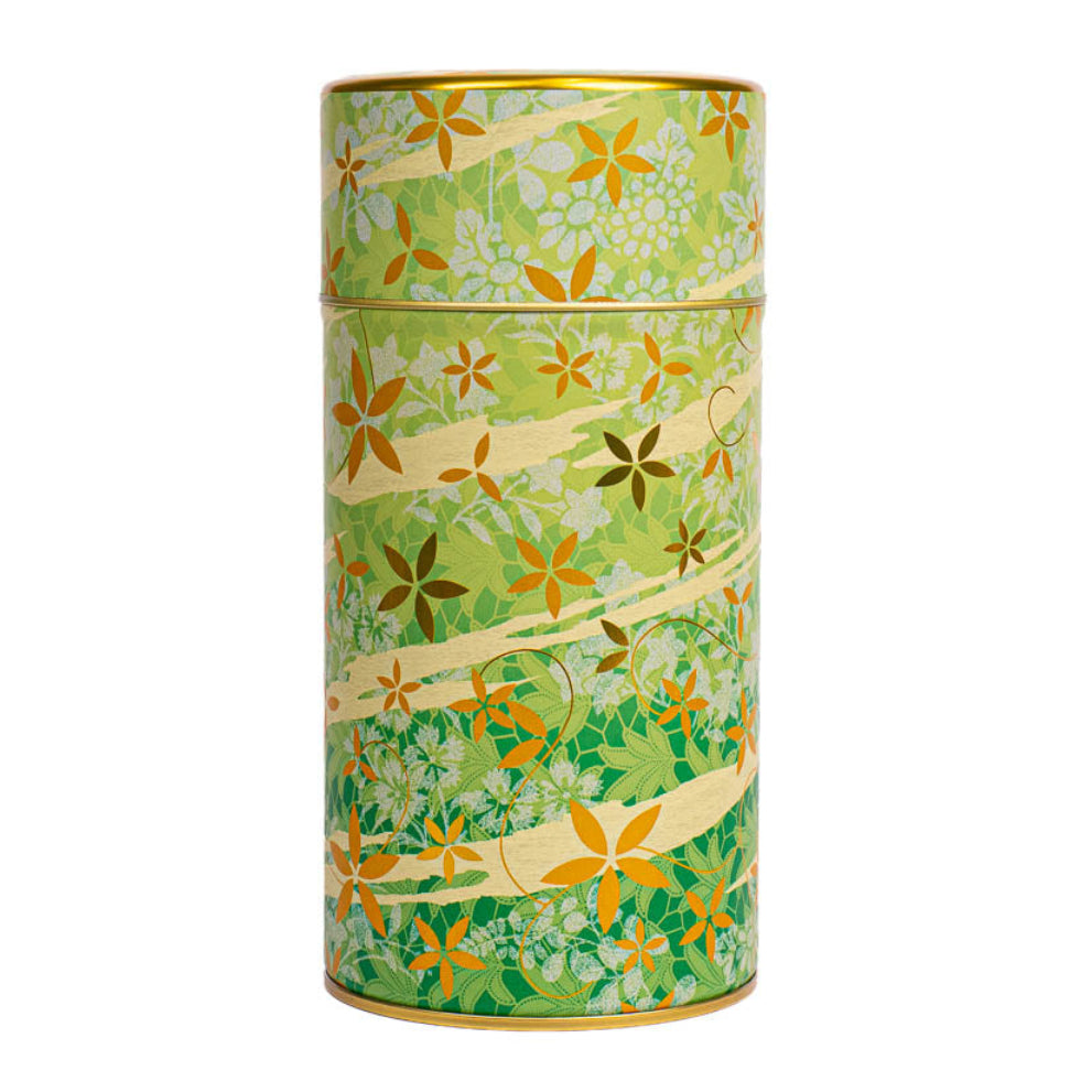 Metall-Teedose - Blumenmuster Grün