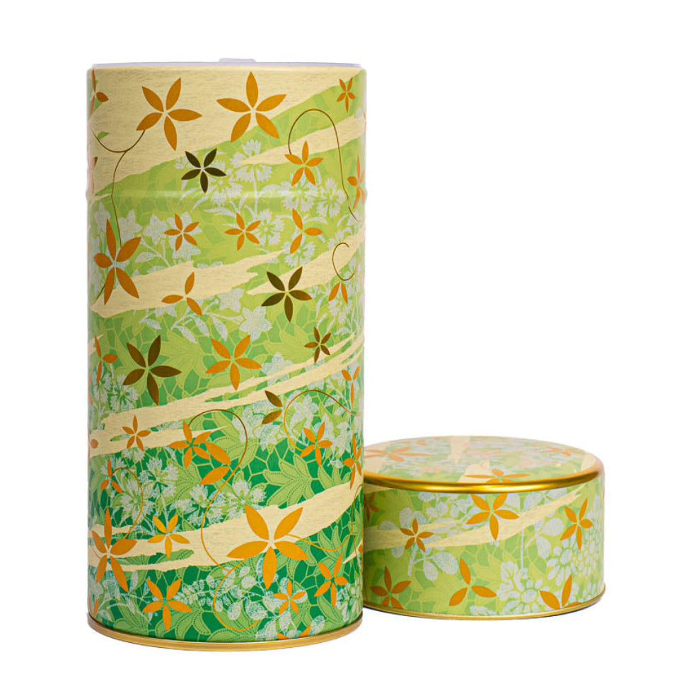 Metall-Teedose - Blumenmuster Grün