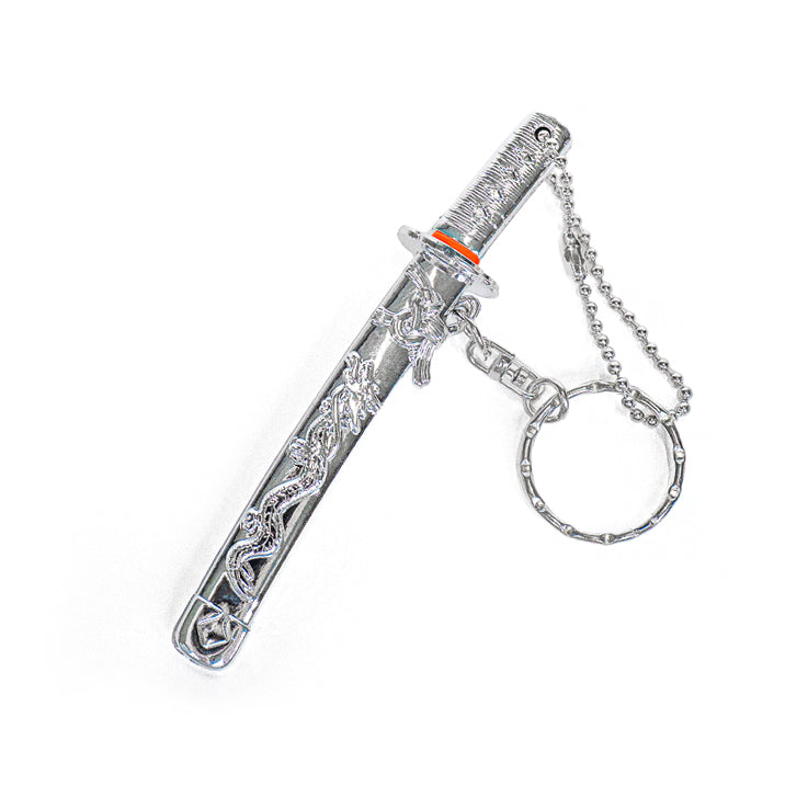 Mini-Katana Schlüsselanhänger - Silberner Drache