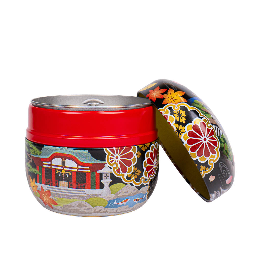 Runde Japanische Metall-Teedose - Meisho-e