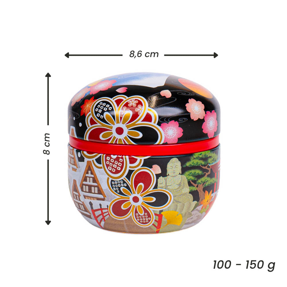 Runde Japanische Metall-Teedose - Meisho-e