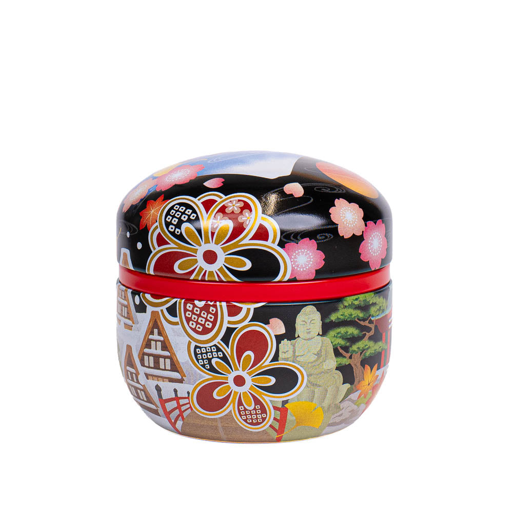 Runde Japanische Metall-Teedose - Meisho-e