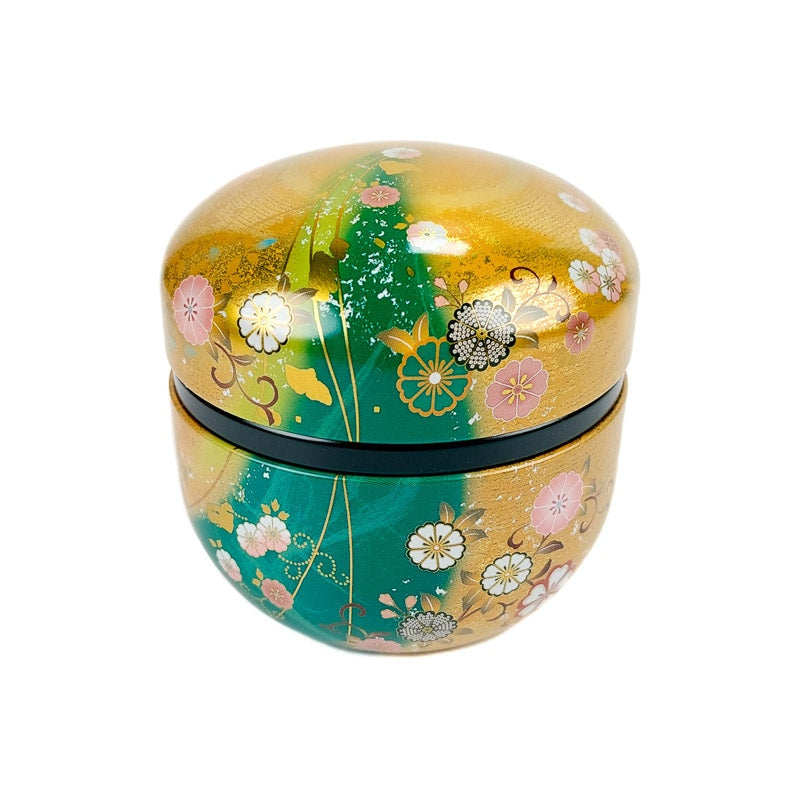 Runde Teedose In Gold Und Grün