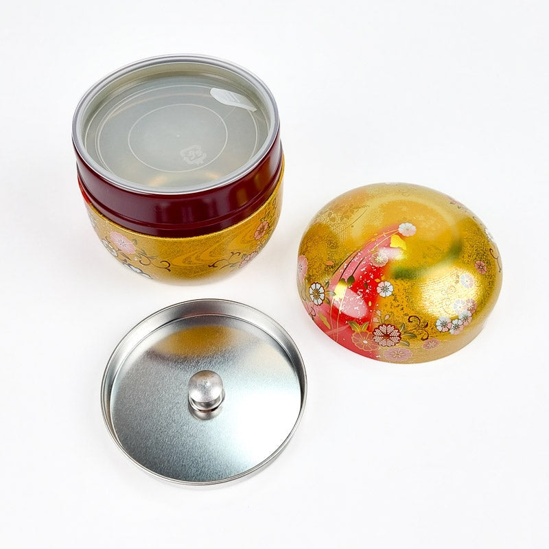Runde Teedose In Gold Und Rot