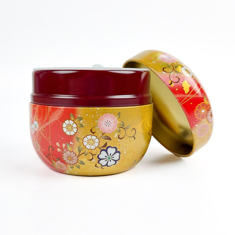 Runde Teedose In Gold Und Rot