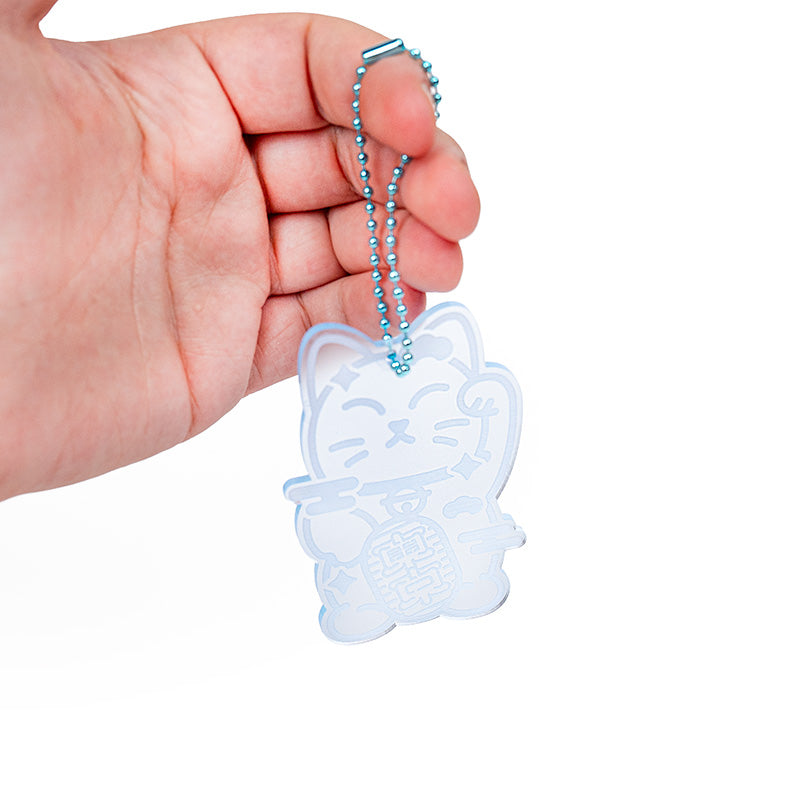Schlüsselanhänger - Neon Blaue Maneki-Neko-Katze