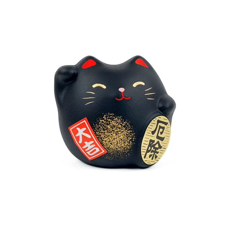 Schwarze Runde Maneki Neko Glückskatze