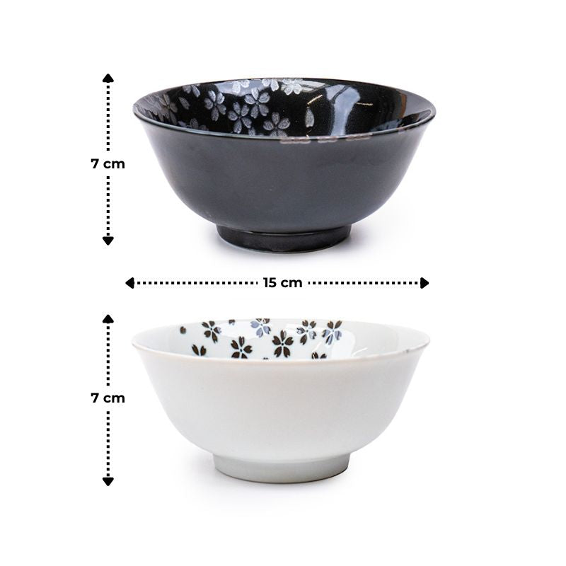 Set 2 japanische Schalen Schwarz-Weiß