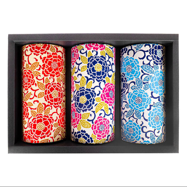 Set aus Drei Teedosen mit Washi-Papier - Blumen
