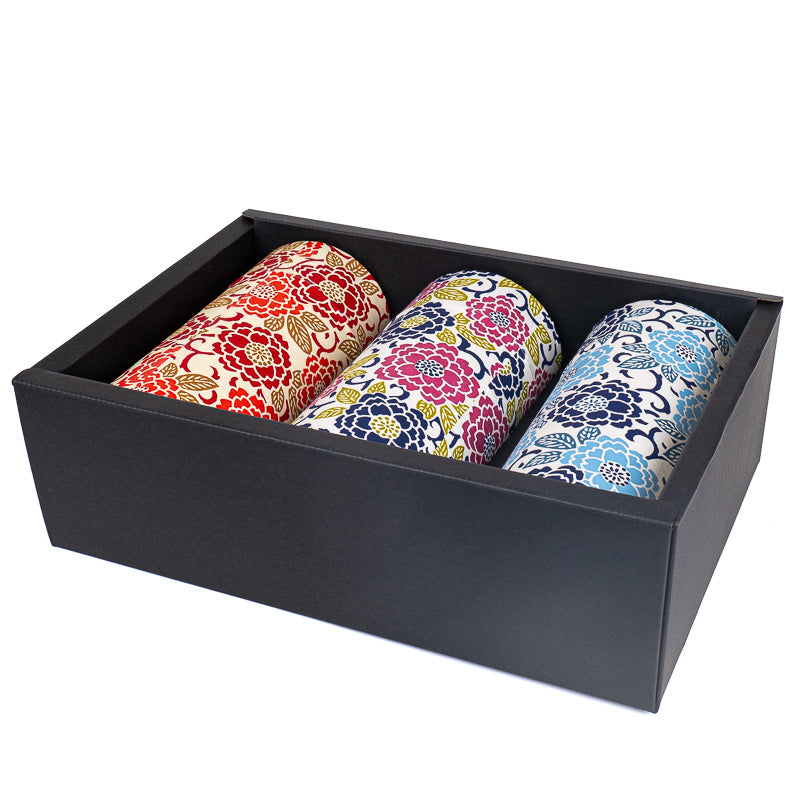 Set aus Drei Teedosen mit Washi-Papier - Blumen