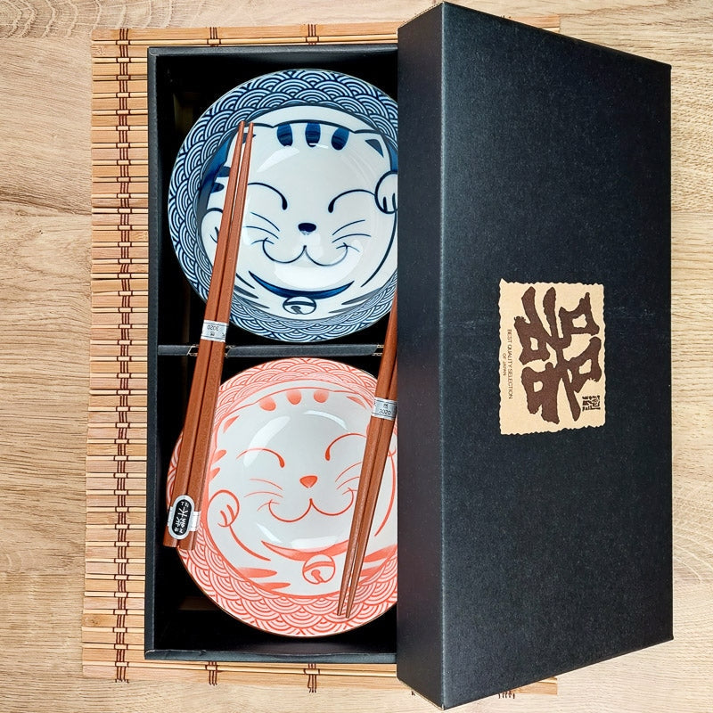 Set mit 2 Japanischen Schalen - Katze