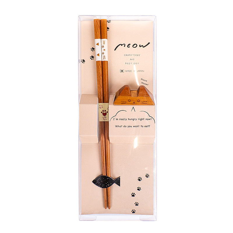 Set mit japanischen Essstäbchen und Essstäbchenhalter in Katzenform