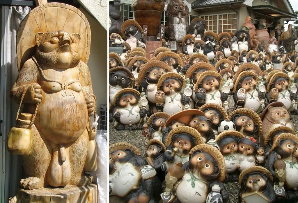 Tanuki-Statuen Holzschnitzerei