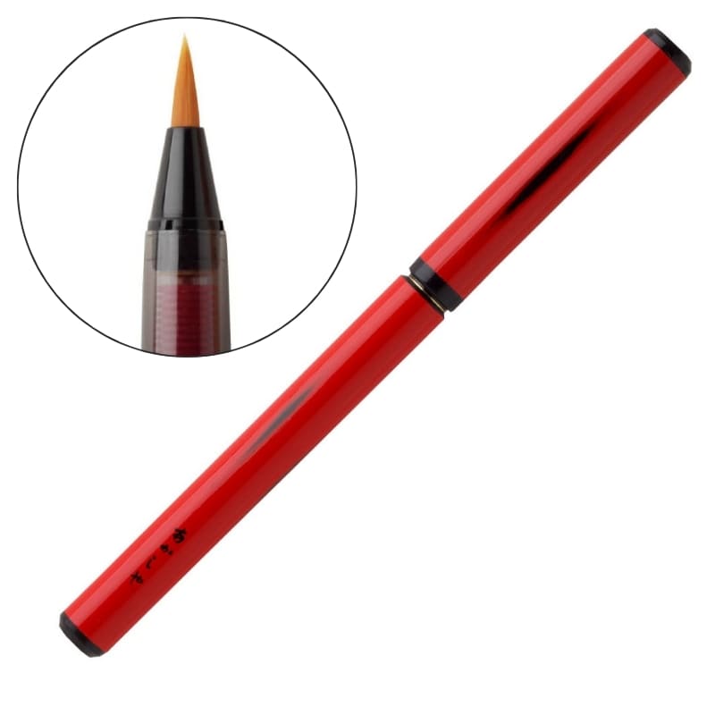 Rot lackierter Bambus-Pinselstift und Holzkästchen