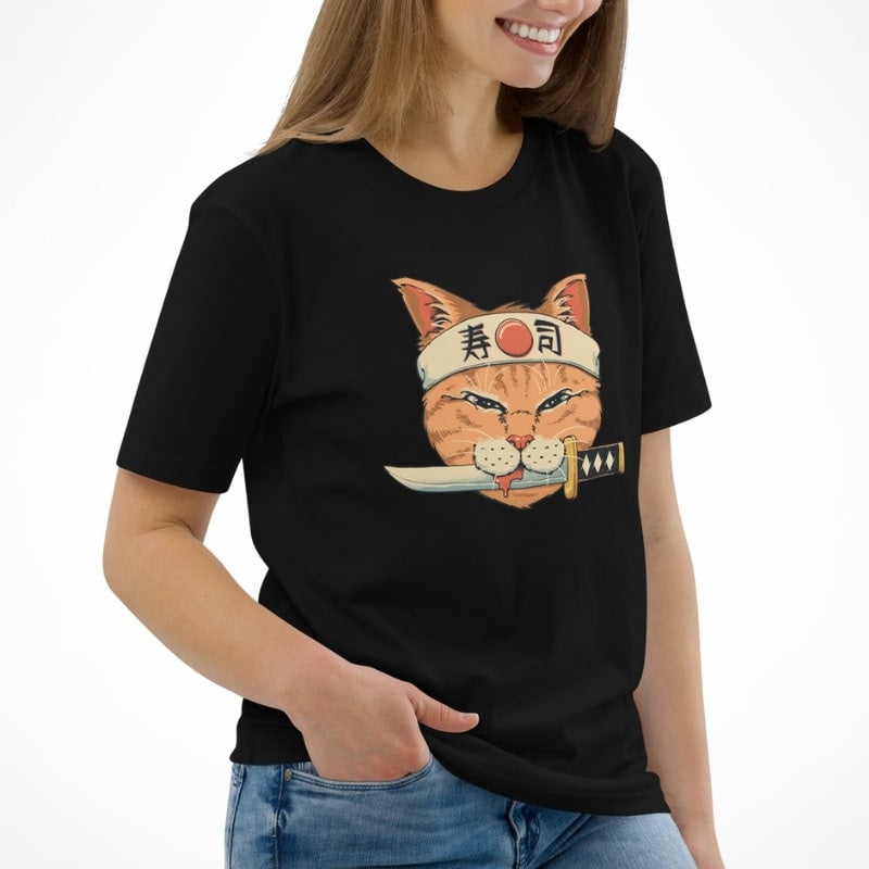 T-shirt Japonais Neko Sushi Katana