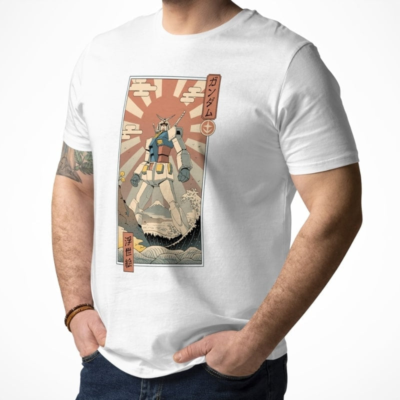 Japanisches Ukiyo-e T-Shirt Mecha &amp; Fuji