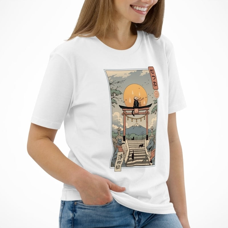 Japanisches Ukiyo-e T-Shirt Neko Inari