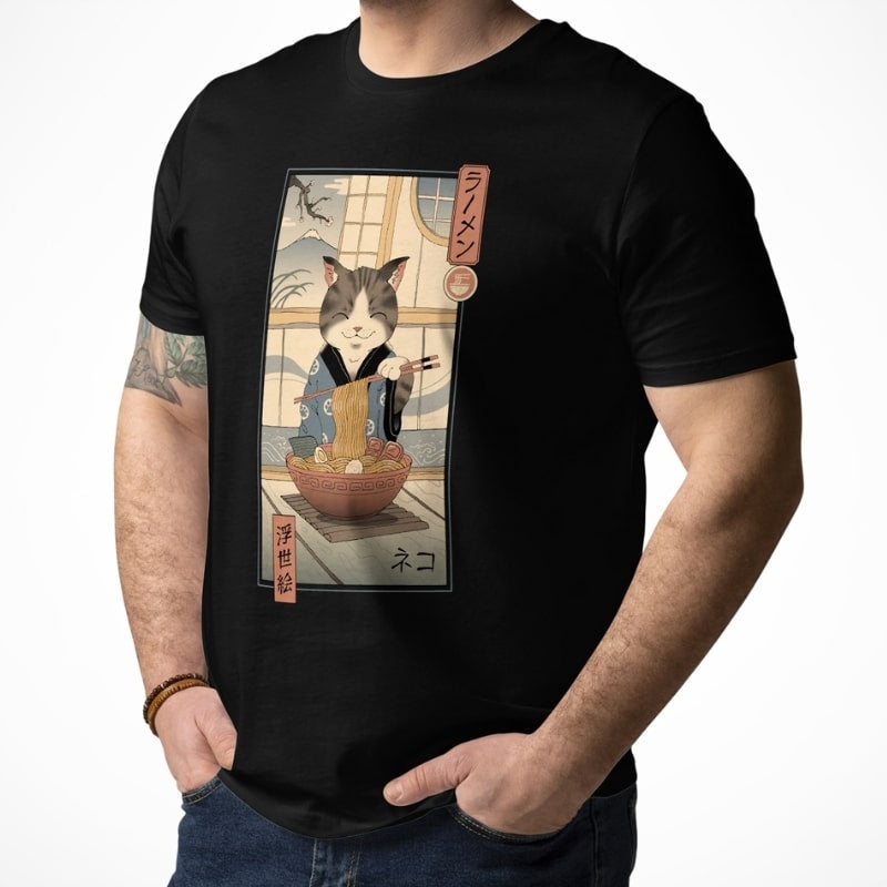 Japanisches T-Shirt Ukiyo-e Neko Ramen