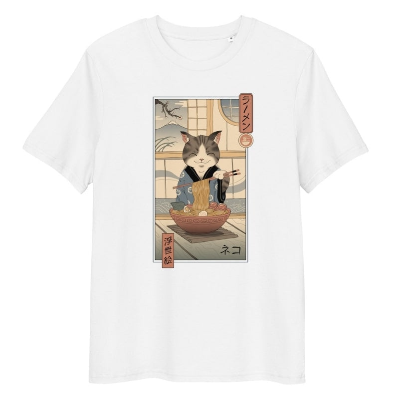 Japanisches Ukiyo-e Neko Ramen T-Shirt - S / Weiß