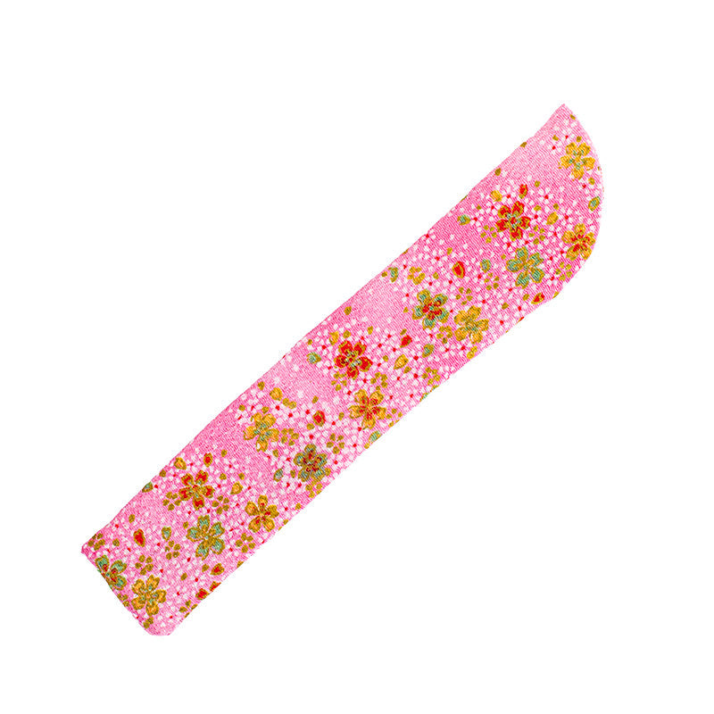 Täschchen mit Fächer aus Yuzen-Stoff mit rosa Blumenmuster